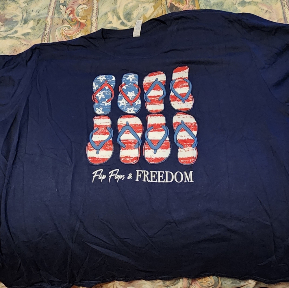 Filp Flop Patriotic Shirt-navy with red, white, and blue flip flops and letters